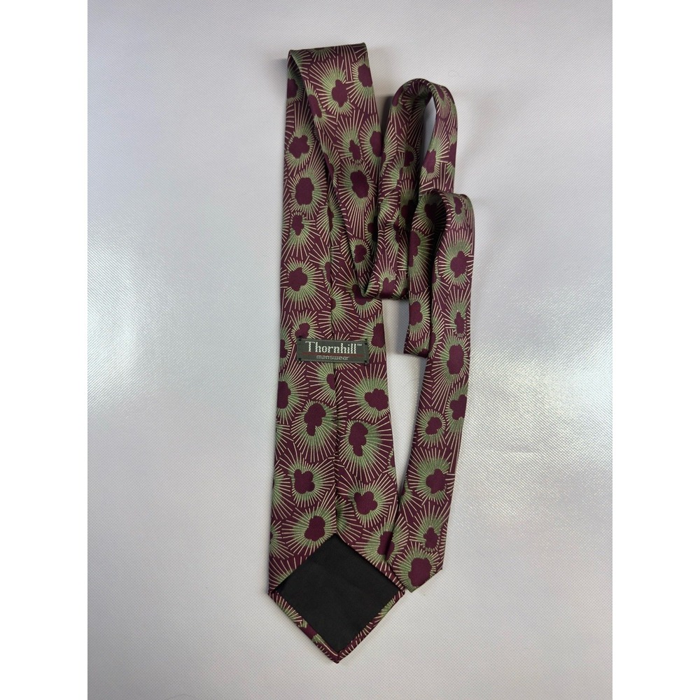 Thornhill Menswear Silk Tie Burgundy Green Geometric Floral Necktie 58"